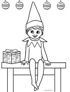 an elf sitting at a table with presents