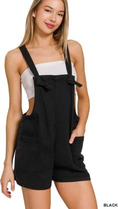 Washed Denim Knot Strap Romper-Black Adjustable Knot, Romper Black, Washed Denim, Black Romper, Some Day, Black Media, Denim Wash, Knot, Overalls