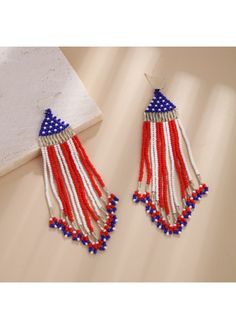 Color:Red;Package Contents:1 Pair X Earrings;Occasion:Other; Red Earrings, Beaded Tassels, Red Color, American Flag, Mother's Day Gifts, Mother's Day, Tassels, On Sale, Flag