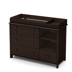 an image of a baby crib with drawers and changing table in dark brown color