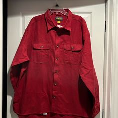 Pictures Do Not Show The Beautiful Color Of This Shirt Clearly. It Is 100% Cotton, Has Two Front Pockets, And Is New In Excellent Condition! Long Sleeve Camp Shirt With Pockets For Outdoor, Chili Pepper, Casual Shirts For Men, Casual Button Down Shirts, Chili, Beautiful Colors, Mens Shirts, Man Shop, Red