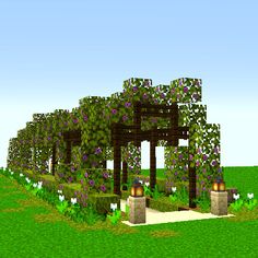 an image of a minecraft garden with purple flowers on the pergolated structure