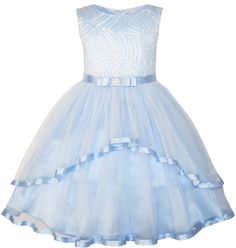 PRICES MAY VARY. Satin and tulle, full lined with 100% cotton Under knee length. Hidden back zip Machine washable, low tumble dry Girls' Dresses Size 7 Years. Please read detail size measurement in Product Description before purchase Size Measurement: Chest: 26.8'', Waist: 25.2'', Length: 29.5'' Unique design wave hem dress for your little girls and big girls. Sparkling top and diamond belt. This elegant dress has waved hem tiered tulle skirt. Perfect for any special occasion, wedding , first co Grad Dresses Long, Flower Girls Dress, Gonna In Tulle, Tiered Tulle Skirt, Flower Girl Dresses Blue, Wedding Party Bridesmaid, Girls Blue Dress, First Communion Dress, Marine Uniform