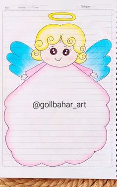 a notebook with an angel on it and the words golbhaar art written below