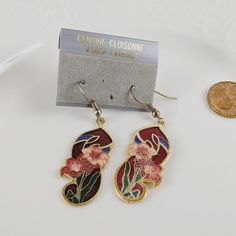 New Vintage Cloisonne Earrings. Red Gold, Pink Blue Green French Hook Pierced Earrings. Please See Pictures For Details Condition And Measurements To Ensure Proper Fit. Thanks For Looking!. Red Dangle Flower Earrings, Elegant Red Flower Earrings With Ear Wire, Red Vintage Jewelry For Summer, Red Flower Shaped Jewelry For Summer, Red Flower-shaped Jewelry For Summer, Red Flower Jewelry For Summer, Red Flower-shaped Summer Jewelry, Summer Flower Shaped Red Jewelry, Summer Red Flower-shaped Jewelry