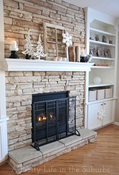 the fireplace is clean and ready for us to use