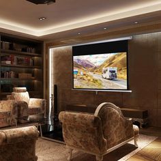 a living room filled with furniture and a flat screen tv mounted to the side of a wall