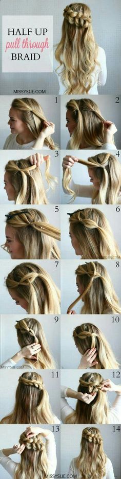 Pull Through Braid, Braid Hairstyle, Braided Hairstyles Tutorials, Pull Through, French Braid, Half Up, Hair Designs