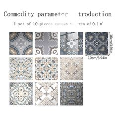 a set of ten tiles with different designs