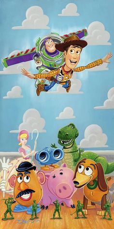 Gathering of the Toy Story characters- Sheriff Woody Dibujos Toy Story, Toy Story Movie, Disney Treasures, Disney Fine Art, Disney Background, Toy Story Birthday, Toy Story Party, Wallpaper Iphone Disney, Pinturas Disney