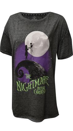 Perfect for relaxing on the couch and watching the Nightmare Before Christmas movie! These awesome tees for ladies feature the oh so popular scene from the movie, featuring Jack Skellington and Sally in the moonlight. The top is an amazingly soft knit fabric. The image on this item is intentionally distressed. Missy cut. The Nightmare Before Christmas Movie, Nightmare Before Christmas Movie, Jack Skellington And Sally, Betty Boop Classic, Sesame Street Muppets, Cartoon Costumes, Plus Size Robes, Christmas Jack Skellington, Girls Robes