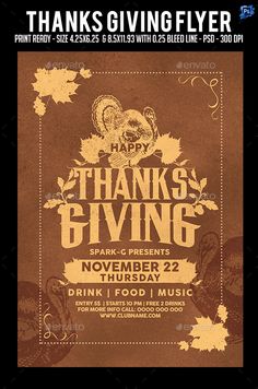 thanksgiving flyer template with an image of a turkey on the front and back of it