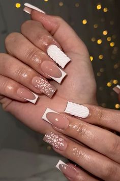 Medium Coffin, Winter Manicure, Spring Acrylic Nails, Christmas Look, Ombre Acrylic Nails, French Tip Acrylic Nails