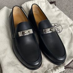 Questions? Leave A Comment Below! 2 Dustbags, No Box. Never Worn Luxury Black Loafers With Leather Lining, Luxury Black Loafers For Office, Designer Black Business Loafers, Man Shoes, Hermes Men, Hermes Shoes, Men Loafers, Shoes Brand, Men Looks