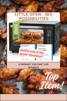 an advertisement for chicken wings with the words, little open - big possibilities quality seal of the grade excellent