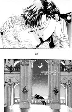 two pages from an anime showing the same scene as they appear to be in love