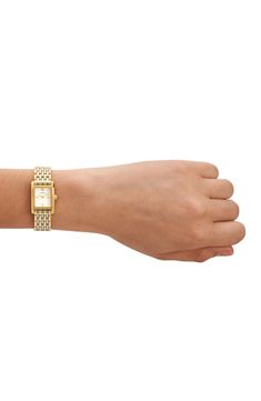 Tory Burch Eleanor Two-Tone Stainless Steel Bracelet Watch, 19mm x 28mm | Nordstrom Gold Dress Watch, Watches Women Dainty, Tory Burch Watch For Women, Larson And Jennings Watch, Everyday Watch Women, Watch Styling Women, Mixed Metal Watch, Rectangle Watch Women, Dainty Watches For Women