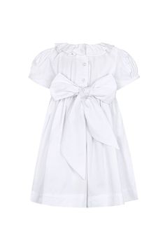 Crafted from luxurious 100% Peruvian Pima cotton, this timeless white dress is designed for girls aged 9 months to 6 years. The hand-smocked detail features delicate Christmas wreaths, bringing a festive charm to every occasion. The classic silhouette is complemented by a soft ruffled collar and short puff sleeves for an elegant yet playful look. To add an extra touch of holiday cheer, the dress is finished with a beautifully tied bow at the back, making it perfect for family gatherings, holiday Smocked Clothes, Hand Smock, Boys Swimwear, Knit Bodysuit, Smocked Dress, Baby Gown, Boys Pajamas, Swimwear Girls, Girls Pajamas