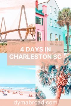 the beach with palm trees and colorful buildings in charleston, sc text overlay reads 4 days in charleston sc