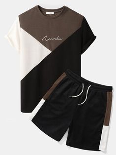 Two Pieces Outfits, Pieces Outfits, Two Piece Outfits, Men Fashion Casual Outfits, Knit Stitch, Fashion Website, Knit Outfit, T Shirt And Shorts