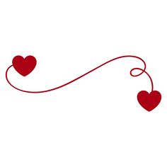 two red hearts connected by a string on a white background