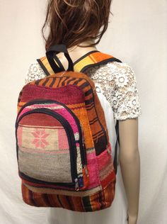 "Kilim Backpack,canvas backpack, Kilim canvas back pack ,Orange, Red Green,Snowflake Zip closure Paisley Fabric lined interior two exterior front zip close pockets PLEASE SEE MEASUREMENTS Measures: W 15\" x H 16\" x Depth 7\" Straps: full length 32\" Excellent condition: looks unused. BL263 Kilim Backpack,canvas backpack, Kilim canvas back pack ,Orange, Red Green,Snowflake" Orange Backpack For Daily Use, Orange Backpack With Adjustable Strap, Canvas Rucksack, Paisley Fabric, Blue Summer Dresses, Boho Summer Dresses, Burgundy Wine, Canvas Backpack, Backpack Purse