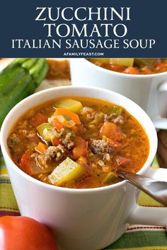 Zucchini Tomato Italian Sausage Soup Zucchini Tomato Soup, Zucchini Tomato Italian Sausage Soup, Tomato Italian Sausage Soup, Sopas Light, Zucchini Tomato, Italian Sausage Soup, Zucchini Soup, Sausage Soup