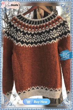 Brown Long Sleeve Vintage Cotton Crew Neck Sweater Fall Crew Neck Outerwear With Fair Isle Pattern, Fair Isle Pattern Crew Neck Outerwear For Fall, Nordic Style Outerwear For Fall, Sweaters Online, Vintage Casual, Vintage Sweaters, Unique Designers, Vintage Cotton, Knitwear Women