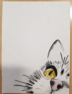 a drawing of a cat's face with yellow eyes