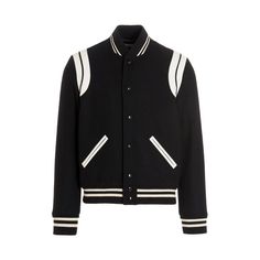 'Saint Laurent Teddy' Wool Bomber Jacket With Contrasting Leather Details, Snap Button Closure, Cuffs On The Sleeves And At The Waist. Color: White/Black Size & Fit: True To Size Fit Composition: 90% Wool, 10% Polyamide Made In: Italy Welcome To The Official Luosophy Poshmark Closet! Luosophy Is A Luxury Brand Reselling Company Founded In San Diego, Ca From 2016. All Our Products Are Imported From Italy And Sold In The Usa. We Do Our Best To Provide High Fashion, Luxury Items At Affordable Price Varsity Jacket Black, Saint Laurent Women, Men's Outerwear, Mens Outerwear, Fashion Luxury, Luxury Brand, Snap Button, Luxury Branding, High Fashion