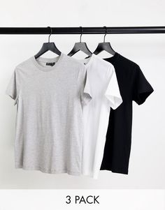 T-shirt multipack by ASOS DESIGN Part of our responsible edit Pack of three Crew neck Short sleeves Regular fit Wardrobe Build, Green Pants Outfit, Slim Mom Jeans, Ready For Autumn, Cropped White Tee, Mesh Long Sleeve Top, Green Pants, Fashion Story, T Shirt Vest