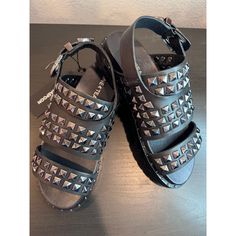 Nwt Gunmetal Black One Teaspoon Studded Vivienne Sandal Size 36 Retail Price Is 199 Still In The Box ! Black Open Toe Sandals With Silver Studs, Black Leather Sandals With Gold Studs, Edgy Black Sandals With Studs, Black Studded High Heel Sandals, Edgy Black Studded Sandals, One Teaspoon, Women's Sandals, The Box, Women's Shoes Sandals