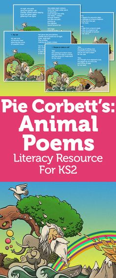 the book cover for pie corbett's animal poem, with pictures of animals and