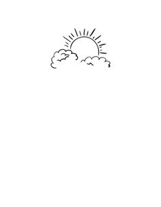 a black and white drawing of the sun with clouds