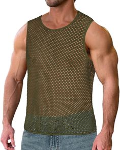 PRICES MAY VARY. Men's see through top is made of soft fabric, lightweight and breathable, casual loose fit, combining comfortable and fashion. The net design of the fishnet top can perfectly show off your healthy muscles. Feature: Mesh tank top, see through, sleeveless, round neck, hollow out, regular fit, transparent fishnet men's tops add glamour and allure to your outfit. This fishnet sheer cover up can be worn as an outside top or under a jacket. Mesh shirt suitable to match with all kinds Net Design, Sheer Cover Up, Fishnet Top, Slim Sweater, Mesh Shirt, Muscle T Shirts, Men's Tops, Plus Size Sweaters, Hooded Shirt