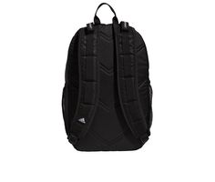 Synthetic blend upper, Adjustable padded shoulder straps, Approx. 19 inch H x 14 inch W x 5 1/2 inch D, Large zipper compartment with laptop pocket, Smaller zipper pockets for added storage, Side mesh pockets, Synthetic lining, Padded back panel for added comfort, Top loop handle, Handwash, adidas® branding details | Adidas Excel VI Backpack in Black White Adidas Functional Rectangular Backpack, Functional Adidas Rectangular Backpack, Functional Rectangular Adidas Backpack, Lunch Box Backpack, Sustainable Backpack, Adidas Branding, Shoe Carnival, Comfortable Tops, Laptop Pocket