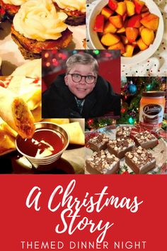 a christmas story themed dinner night with desserts and drinks for everyone to enjoy on the table