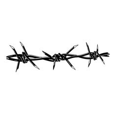 a black and white photo of a barbed wire on a white background with clippings