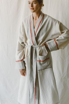 Ivory Cherry Tribeca Long Bathrobe Womens Bath Robe, Bathrobe Aesthetic, Embroidered Robe, Luxury Robes, Embroidered Robes, Casual Outfit Inspiration, Luxury Towels, Lightweight Dress