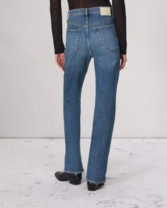 The Peyton. Our modern take on the timeless high-rise bootcut with a slim fit through the thigh and a subtly flared hem. Crafted in our Vintage Stretch for a structured look that's actually soft and flexible. In Allie, a medium indigo wash with a clean hem. Allie 32 Denim Wide Leg, Jean Vintage, Bootcut Jean, Rag & Bone, Bootcut Jeans, Flare Jeans, Stretch Denim, Wide Leg, High Rise