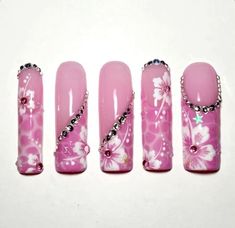 Long Hibiscus Nails, Hibiscus Flower Nails Y2k, Hello Kitty Hibiscus Nails, Hello Kitty Beach Nails, Tropical Hello Kitty Nails, Y2k Hibiscus Nails, Pink Gyaru Nails, Hibiscus Nails Acrylic, Gyaru Nails Long