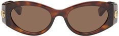 Cat-eye acetate-frame sunglasses in tortoiseshell. · Brown lenses with 100% UVA/UVB, Category 3 · Integrated nose pads · Logo hardware at temples · Hardside case included · Size: 53.19 130 Supplier color: Havana/Havana/Brown Classic Gucci Cat Eye Sunglasses, Gucci Cat Eye Sunglasses With Tinted Lenses, Gucci Cat Eye Polarized Sunglasses, Gucci Brown Cat Eye Sunglasses With Tinted Lenses, Modern Brown Gucci Cat Eye Sunglasses, Gucci Cat Eye Sunglasses With Polarized Lenses, Gucci Brown Polarized Sunglasses, Classic Gucci Tortoiseshell Sunglasses, Havana Cat