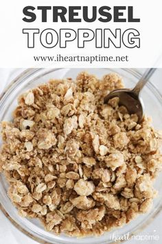 a bowl filled with oatmeal sitting on top of a table