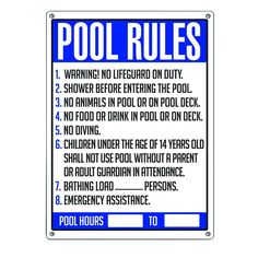 a pool rules sign with instructions on how to use it