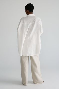 Crafted with 100% linen, this Oversized Shirt is the perfect piece to add to your collection of wardrobe staples. Made from a lightweight fabric, this piece ensures maximum comfort that is accentuated by the oversized fit. A perfect staple for your staycation or European summer vacation. Greek Toga, Linen Oversized Shirt, European Summer Vacation, Winter Favorites, Museum Curator, Oversized Linen Shirt, Oversized White Shirt, Play Clothes, Loungewear Dresses