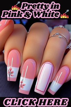 Discover the perfect balance of elegance and fun with these chic pink and white nail designs. From classic French tips to modern ombre fades, find your perfect match.nailart,nails,naildesigns,nailinspo,manicure,beauty,fashion,style,gelnails ,acrylicnails,nailartdesigns,geometricnails,floralnails,frenchmanicure,ombrénails ,marblenails,summer nails,winternails,holidaynails,weddingnails,valentinesnails ,rednails,pinknails,bluenails,nudenails,blacknails,springnails Acrylic Nail Designs Coffin, Beauty Nails Design, Stylish Nails Designs, Girly Acrylic Nails, White Nail Designs, Simple Nail Art Designs, White Nail, Summer Acrylic Nails