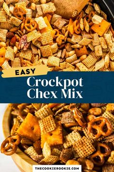 easy crockpot chex mix in a bowl