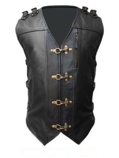 MENS REAL COW LEATHER BLACK HEAVY DUTY MOTORCYCLE BIKER STYLE VEST WAISTCOAT -B24 One of our most exclusive Heavy Duty Motorcycle Bikers Inspired pieces in our collection. Made from 100% REAL Genuine Soft Milled Cow Leather. A beautiful Hand Finished garment Crafted with Care to Guarantee It's Distinctive Look!!! The attached polyester lining and high quality stitching around the arms, waist, and panels show the top quality and high standard finish of this waistcoat. Features: Front 4 Fish Hook Black Motorcycle Jacket, Custom Leather Jackets, Biker Pants, Biker Vest, Style Vest, Black Cow, Vest Waistcoat, Black Motorcycle, Leather Vest