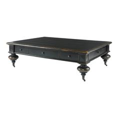 a black coffee table with two drawers on one end and an open drawer at the top