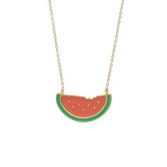 Get a taste of summer with this super cute and juicy watermelon necklace! Get watermelon sugar high as Harry styles would sing ;) Material: the gold version features a 14kt gold micron plated bronze watermelon pendant hanging from a 14kt gold filled chain while the silver version is entirely made with 925 sterling silver. Size: the pendant is roughly 1 1/4 inch wide and 9/16 inch high. Dainty Delicate Chain Jewelry For Summer, Yellow Gold Dangle Necklaces Nickel Free, Yellow Gold Dangle Necklace, Nickel Free, Nickel-free Yellow Gold Dangle Necklace, Summer Everyday Dangle Jewelry, Cute Nickel-free Pendant Jewelry, Handmade Summer Dangle Necklaces, Dainty Jewelry As Summer Gift, Dainty Summer Jewelry For Gifts